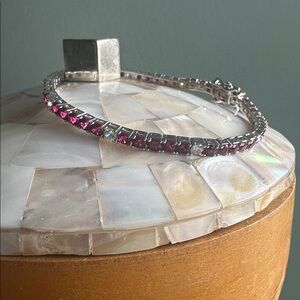 925 Silver Created Diamond and Ruby Stone Tennis Bracelet